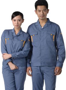 灰藍(lán)色紗卡滌棉長(zhǎng)袖工作服