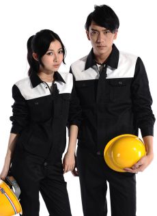 黑白差色長(zhǎng)袖防靜電工作服