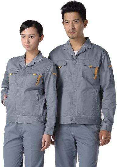 中灰色紗卡滌棉長袖工作服