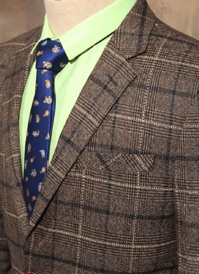  英倫復古麻灰色卡其格 單排兩粒扣 修身男士西裝商務外套