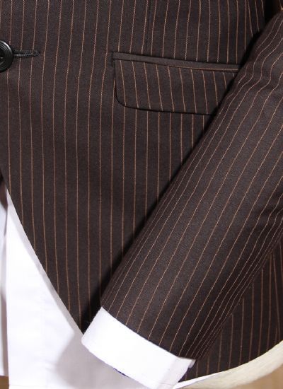  英倫紳士咖色條紋單排兩粒扣修身西裝外套 男士商務西服