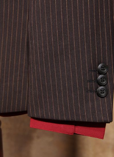  英倫紳士咖色條紋單排兩粒扣修身西裝外套 男士商務西服