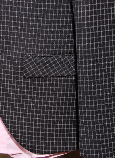  英倫復古黑格單排兩粒扣男士修身西裝潮 雅痞西服外套 男