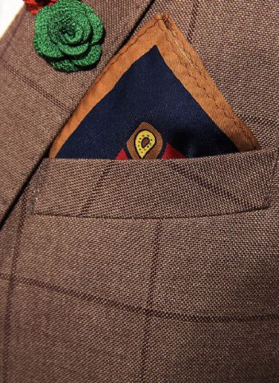  英倫復(fù)古咖啡格單排兩粒扣修身西裝潮 男士雅痞西服外套