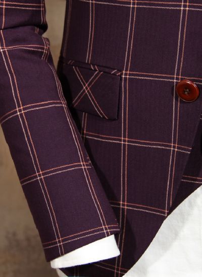  英倫雅痞西服外套 復古紫格子單排兩粒扣男士修身西裝 潮