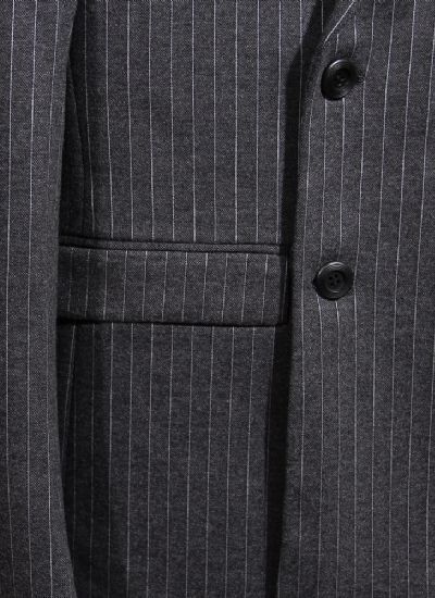 英倫雅痞西服外套 復古灰條紋雙排兩粒扣男士加厚修身西