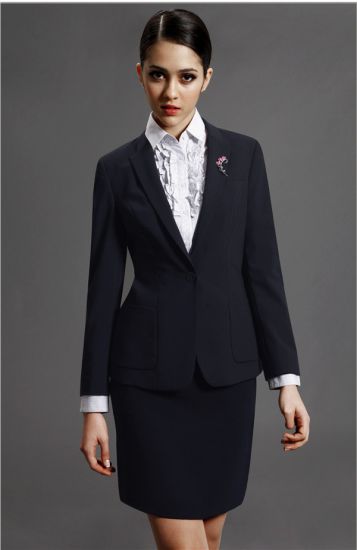 含80%羊毛藏青色優雅女套西服