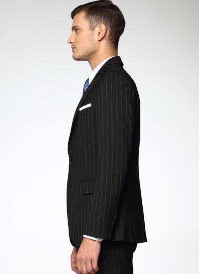 男士黑色白條紋西服